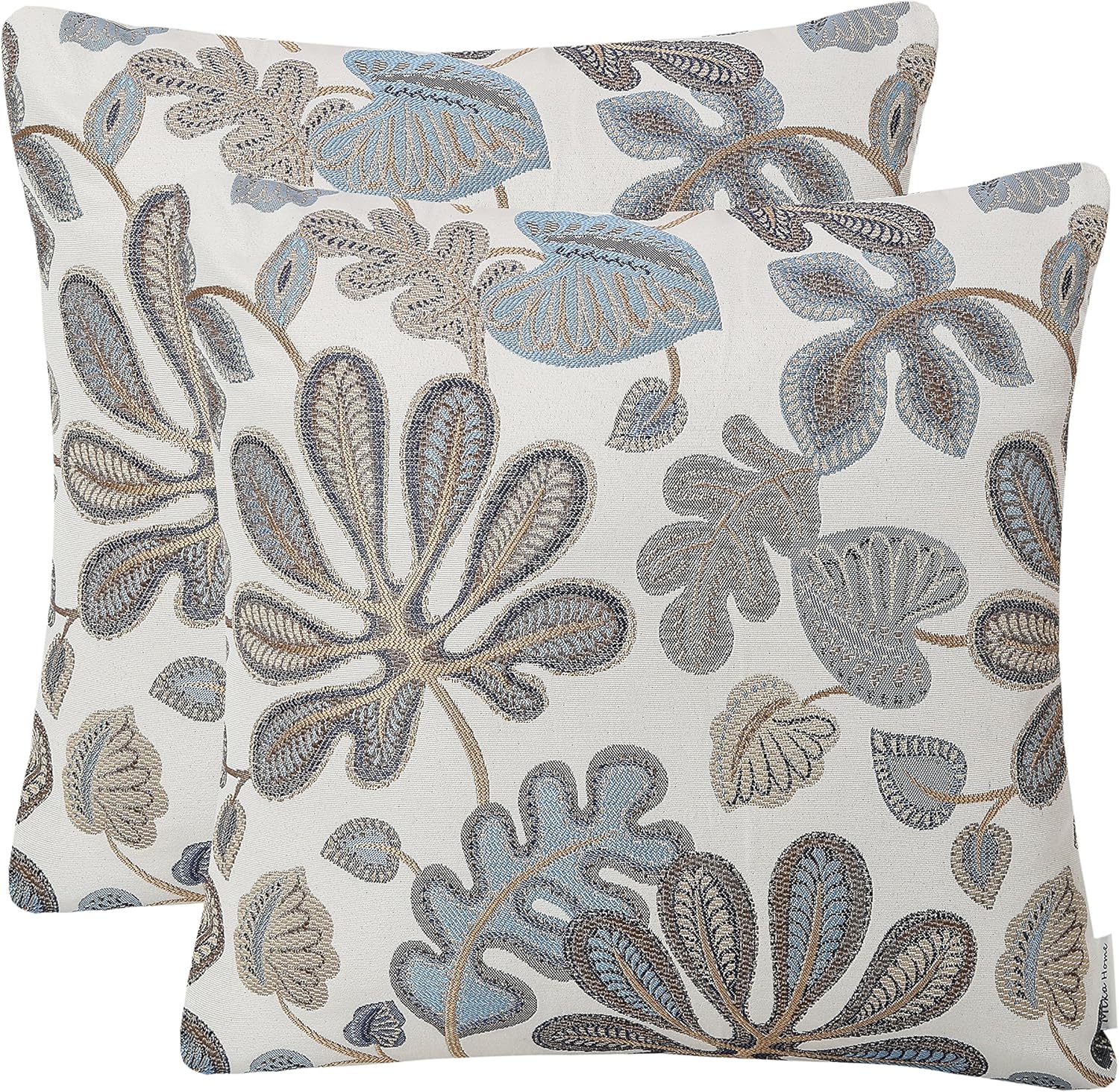 Mika Home Set of 2 Jacquard Tropical Leaf Pattern Oblong Throw Pillow Covers Accent Pillowcase 12X20 Inches,Blue Cream