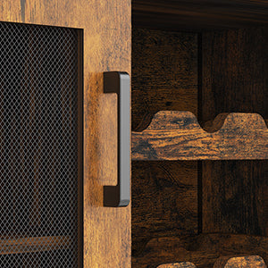 3-Tier Wine Bar Cabinet with Detachable Wine Rack and Storage Space, Buffet Cabinet with Glass Holder and Mesh Door, for Kitchen, Living Room and Bar .Rustic Brown.