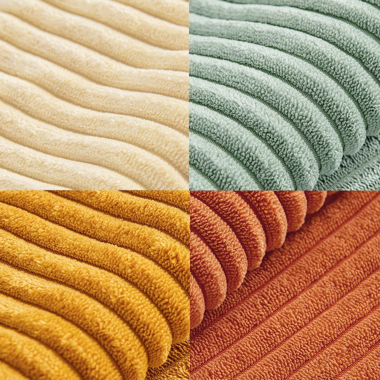 Teal Orange Decorative Throw Pillow Covers 18x18 Inch Set of 4 Boho Corduroy Striped Cushion Cases Modern Farmhouse Patchwork Pillow Cases for Couch Sofa Bedroom Home Decor