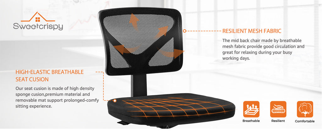 Small Office Desk Chair, Ergonomic Low-Back Mesh Rolling Work Swivel Chairs with Wheels, Armless Comfortable Seat Lumbar Support for Home, Bedroom, Study, Student, Adults,Classic Black